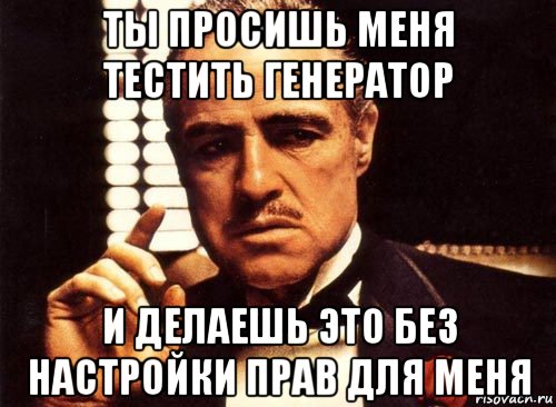 ты просишь меня тестить генератор и делаешь это без настройки прав для меня, Мем крестный отец