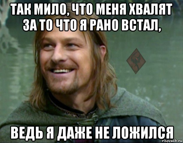 так мило, что меня хвалят за то что я рано встал, ведь я даже не ложился, Мем ОР Тролль Боромир