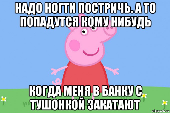 надо ногти постричь. а то попадутся кому нибудь когда меня в банку с тушонкой закатают, Мем Пеппа