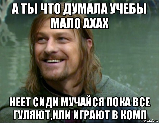 а ты что думала учебы мало ахах неет сиди мучайся пока все гуляют,или играют в комп, Мем Тролль Боромир