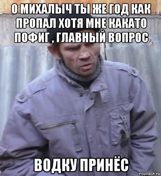 о михалыч ты же год как пропал хотя мне какато пофиг , главный вопрос водку принёс, Мем  Ты втираешь мне какую то дичь