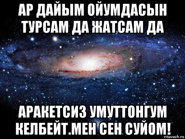 ар дайым ойумдасын турсам да жатсам да аракетсиз умуттонгум келбейт.мен сен суйом!, Мем Вселенная