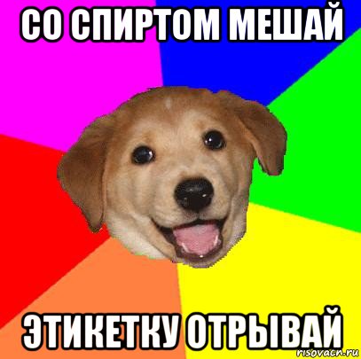 со спиртом мешай этикетку отрывай, Мем Advice Dog