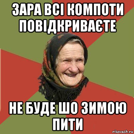 зара всі компоти повідкриваєте не буде шо зимою пити, Мем  Бабушка