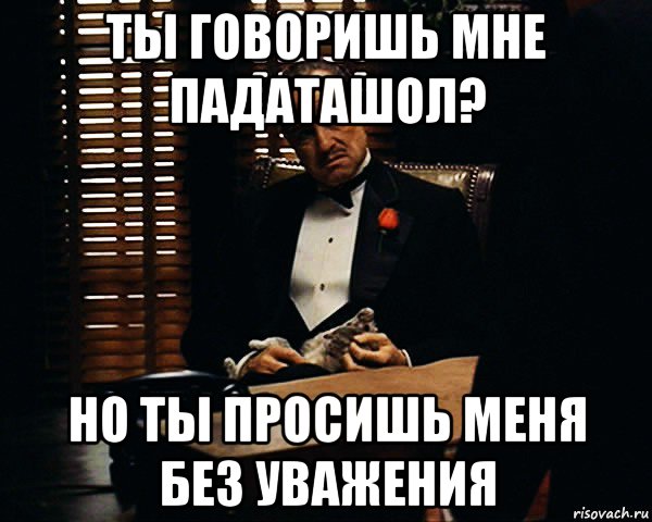 Ты говоришь что тебе мало внимания. Ты говоришь мне это без уважения. Ты говоришь без уважения Мем. Ты разговариваешь со мной без уважения. Зверополис ты просишь без уважения.