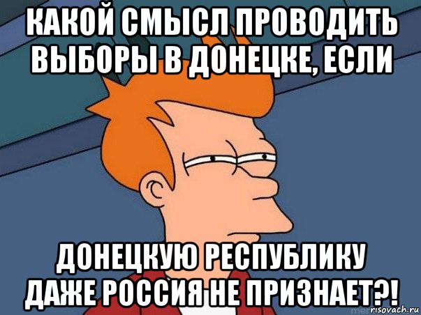 какой смысл проводить выборы в донецке, если донецкую республику даже россия не признает?!, Мем  Фрай (мне кажется или)