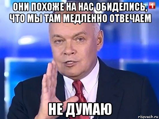 они похоже на нас обиделись, что мы там медленно отвечаем не думаю, Мем Киселёв 2014