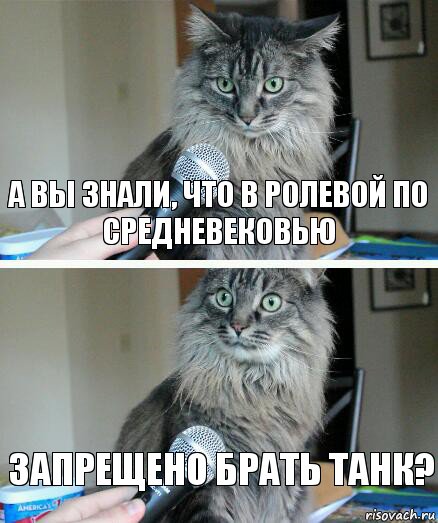 а вы знали, что в ролевой по средневековью запрещено брать танк?, Комикс  кот с микрофоном