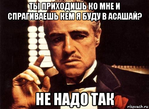 ты приходишь ко мне и спрагиваешь кем я буду в асашай? не надо так, Мем крестный отец