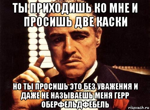 ты приходишь ко мне и просишь две каски но ты просишь это без уважения и даже не называешь меня герр оберфельдфебель, Мем крестный отец