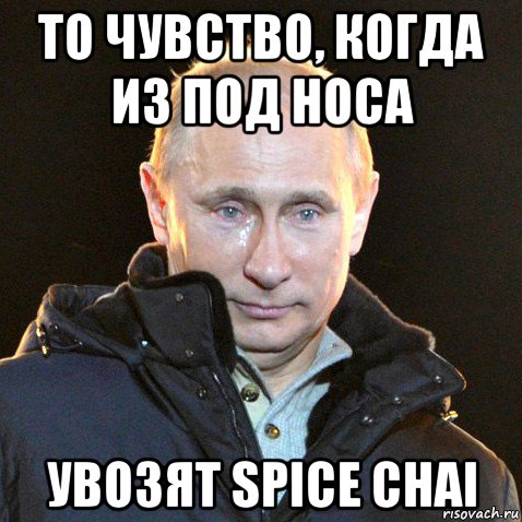 то чувство, когда из под носа увозят spice chai, Мем Путин плачет