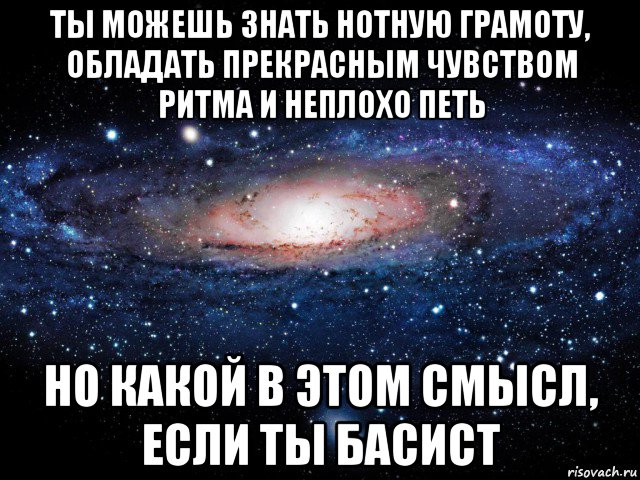 ты можешь знать нотную грамоту, обладать прекрасным чувством ритма и неплохо петь но какой в этом смысл, если ты басист, Мем Вселенная