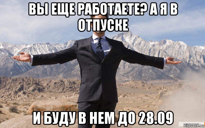 вы еще работаете? а я в отпуске и буду в нем до 28.09, Мем железный человек