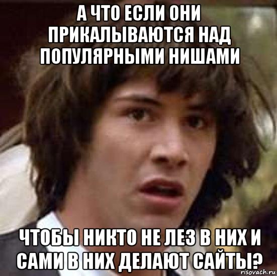 а что если они прикалываются над популярными нишами чтобы никто не лез в них и сами в них делают сайты?, Мем А что если (Киану Ривз)