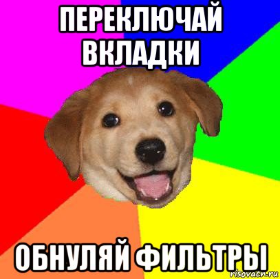 переключай вкладки обнуляй фильтры, Мем Advice Dog