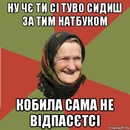 ну чє ти сі туво сидиш за тим натбуком кобила сама не відпасєтсі, Мем  Бабушка