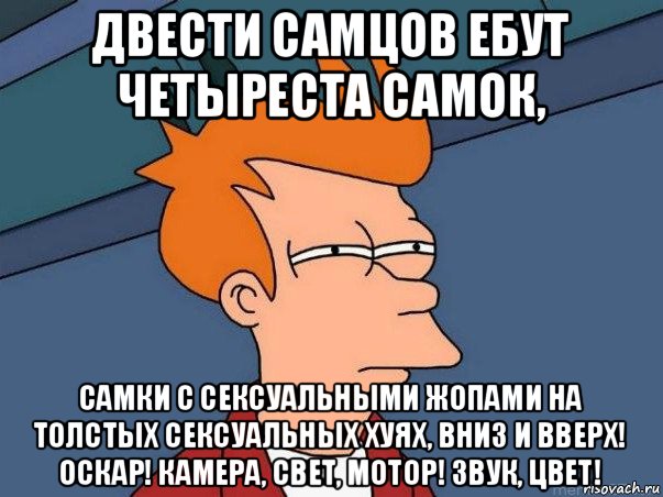 двести самцов ебут четыреста самок, самки с сексуальными жопами на толстых сексуальных хуях, вниз и вверх! оскар! камера, свет, мотор! звук, цвет!, Мем  Фрай (мне кажется или)