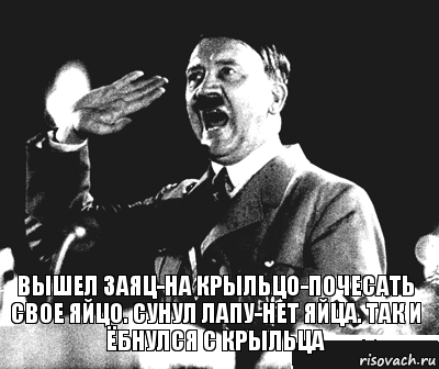 Вышел Заяц-на крыльцо-почесать свое яйцо. Сунул лапу-нет яйца. Так и ёбнулся с крыльца