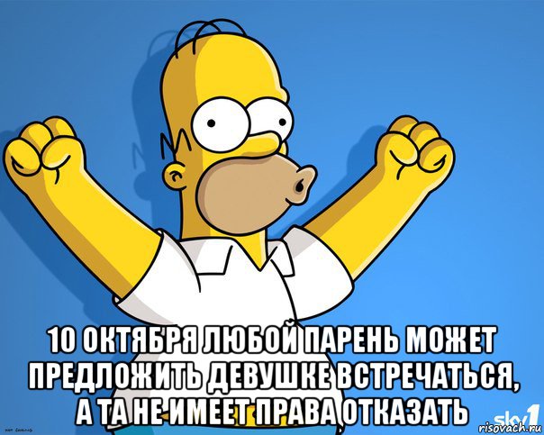  10 октября любой парень может предложить девушке встречаться, а та не имеет права отказать, Мем    Гомер