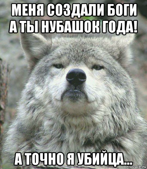 меня создали боги а ты нубашок года! а точно я убийца..., Мем    Гордый волк