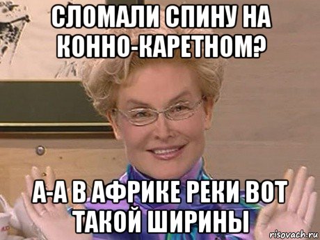 сломали спину на конно-каретном? а-а в африке реки вот такой ширины, Мем Елена Малышева