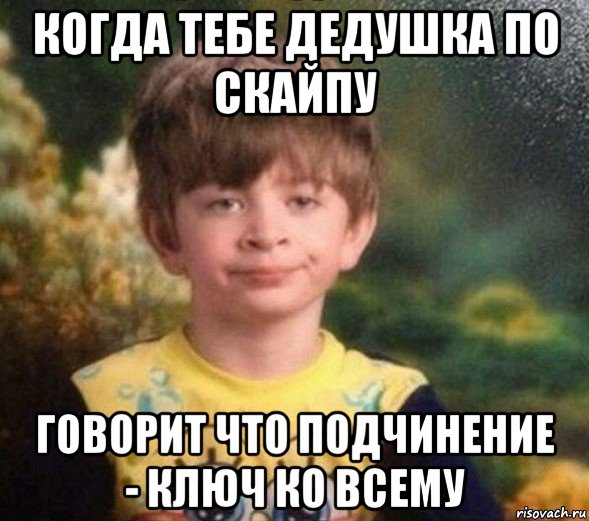 когда тебе дедушка по скайпу говорит что подчинение - ключ ко всему, Мем Недовольный пацан