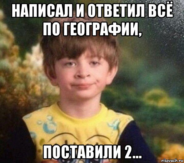 написал и ответил всё по географии, поставили 2..., Мем Недовольный пацан