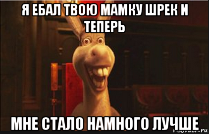 я ебал твою мамку шрек и теперь мне стало намного лучше, Мем Осел из Шрека