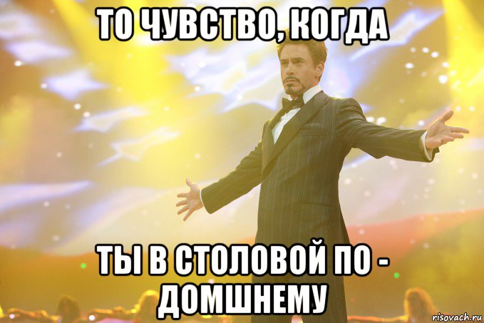 то чувство, когда ты в столовой по - домшнему, Мем Тони Старк (Роберт Дауни младший)