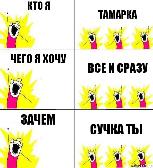 Кто я Тамарка Чего я хочу Все и сразу Зачем Сучка ты, Комикс Кто мы и чего мы хотим