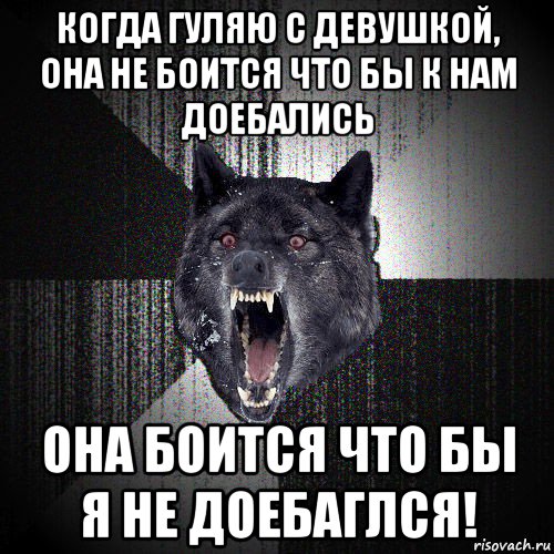 когда гуляю с девушкой, она не боится что бы к нам доебались она боится что бы я не доебаглся!, Мем  Злобный волк