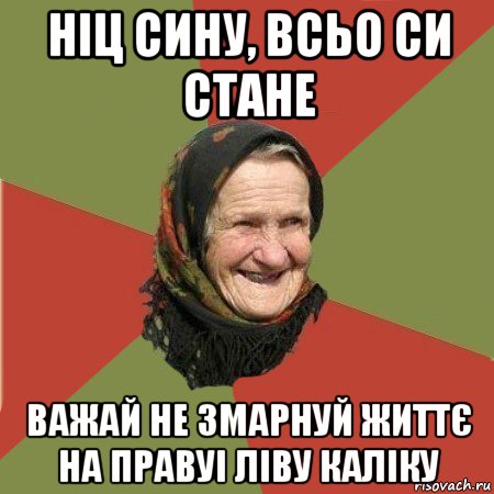 ніц сину, всьо си стане важай не змарнуй життє на правуі ліву каліку, Мем  Бабушка