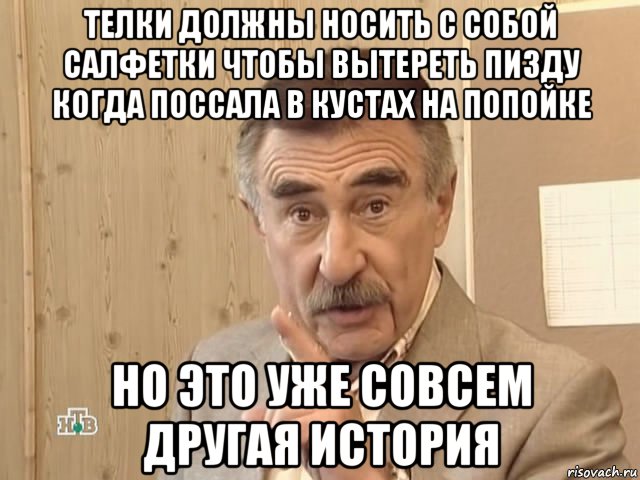 телки должны носить с собой салфетки чтобы вытереть пизду когда поссала в кустах на попойке но это уже совсем другая история, Мем Каневский (Но это уже совсем другая история)