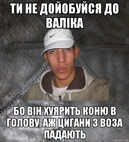 ти не дойобуйся до валіка бо він хуярить коню в голову, аж цигани з воза падають, Мем Клапан