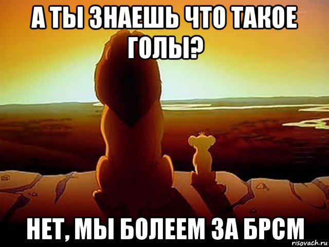 а ты знаешь что такое голы? нет, мы болеем за брсм, Мем  король лев