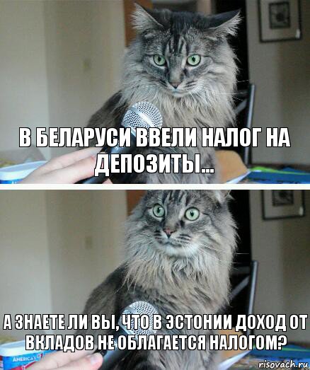 В Беларуси ввели налог на депозиты... А знаете ли вы, что в Эстонии доход от вкладов не облагается налогом?, Комикс  кот с микрофоном