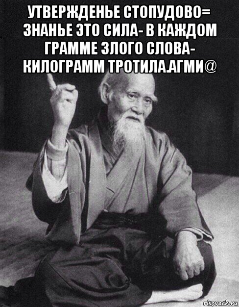 утвержденье стопудово= знанье это сила- в каждом грамме злого слова- килограмм тротила.агми@ , Мем Монах-мудрец (сэнсей)