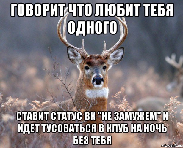 говорит что любит тебя одного ставит статус вк "не замужем" и идет тусоваться в клуб на ночь без тебя