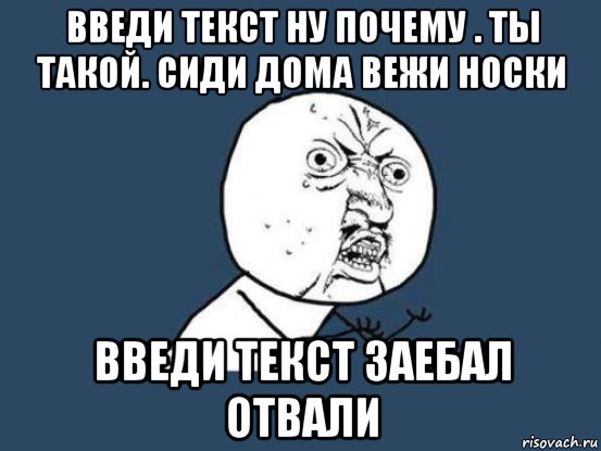 введи текст ну почему . ты такой. сиди дома вежи носки введи текст заебал отвали, Мем Ну почему