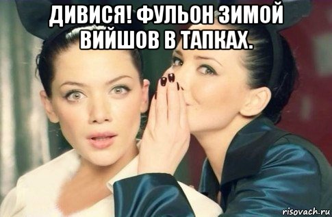 дивися! фульон зимой вийшов в тапках. , Мем  Он