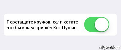  Перетащите кружок, если хотите что бы к вам пришёл Кот Пушин. 