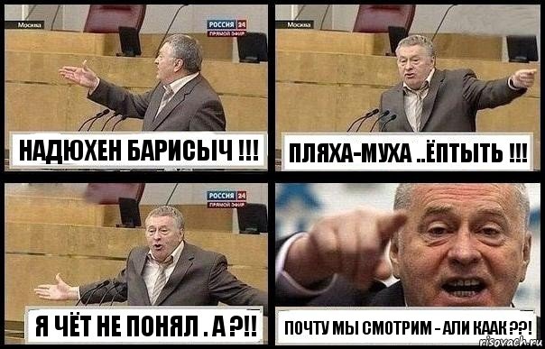 НАДЮХЕН БАРИСЫЧ !!! ПЛЯХА-МУХА ..ЁПТЫТЬ !!! Я ЧЁТ НЕ ПОНЯЛ . А ?!! ПОЧТУ МЫ СМОТРИМ - АЛИ КААК ??!, Комикс с Жириновским