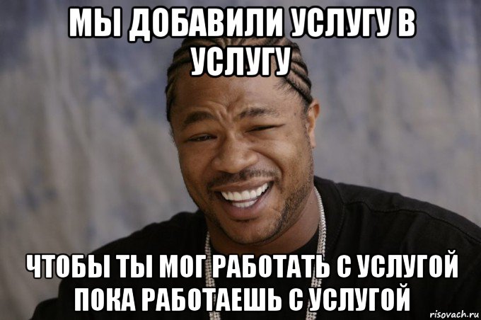 мы добавили услугу в услугу чтобы ты мог работать с услугой пока работаешь с услугой, Мем Xzibit