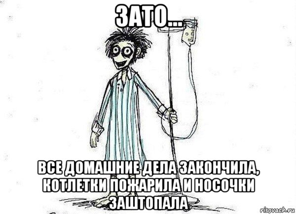 зато... все домашние дела закончила, котлетки пожарила и носочки заштопала, Мем  зато я сдал