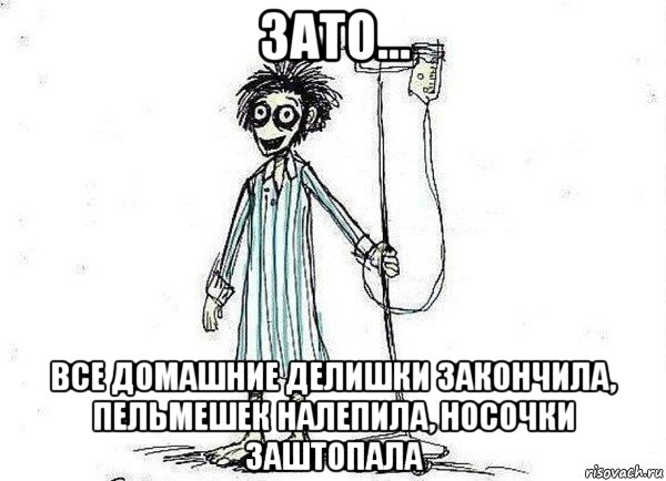 зато... все домашние делишки закончила, пельмешек налепила, носочки заштопала, Мем  зато я сдал