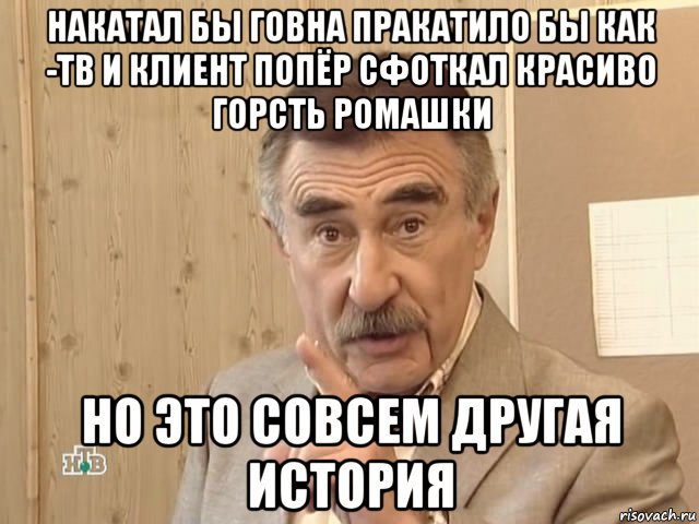 накатал бы говна пракатило бы как -тв и клиент попёр сфоткал красиво горсть ромашки но это совсем другая история, Мем Каневский (Но это уже совсем другая история)