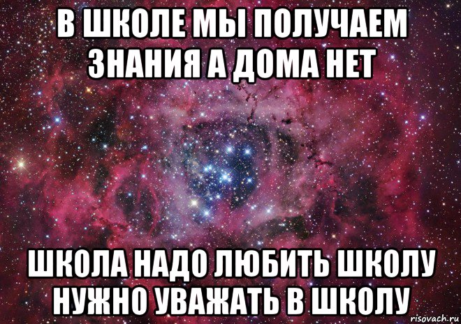 в школе мы получаем знания а дома нет школа надо любить школу нужно уважать в школу, Мем Ты просто космос