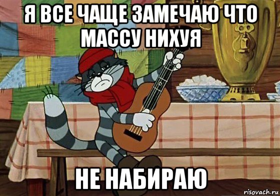 я все чаще замечаю что массу нихуя не набираю, Мем Грустный Матроскин с гитарой