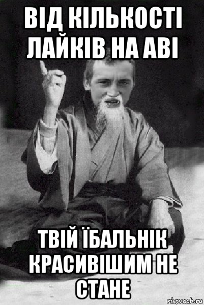 від кількості лайків на аві твій їбальнік красивішим не стане, Мем Мудрий паца