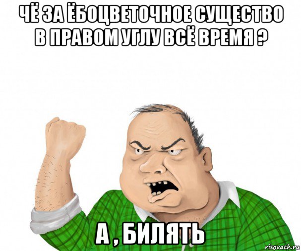 чё за ёбоцветочное существо в правом углу всё время ? а , билять, Мем мужик